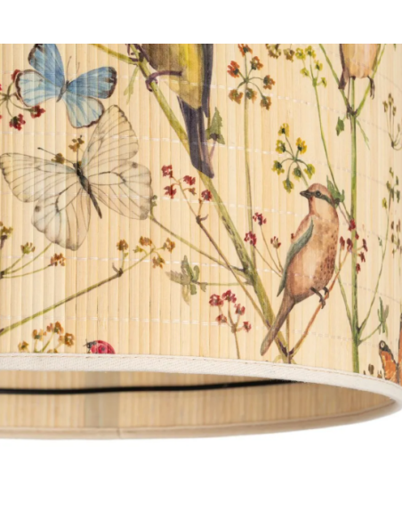 Suspension cylindrique en bambou à motifs d’oiseaux et de papillons – 40 cm