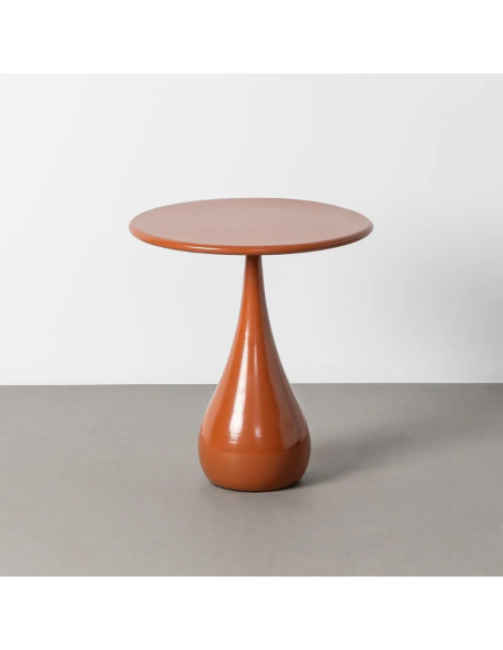 Table d'appoint terracotta en métal de 40 cm de diamètre et 46 cm de hauteur avec pied sculptural en forme de goutte