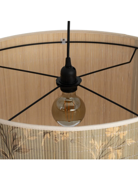 Suspension cylindrique en bambou à motifs floraux – 55 cm