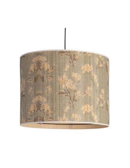 Suspension cylindrique en bambou à motifs floraux – 55 cm