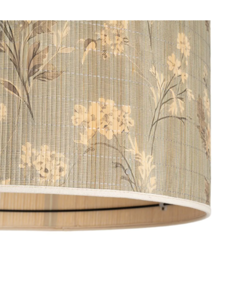 Suspension cylindrique en bambou à motifs floraux – 55 cm