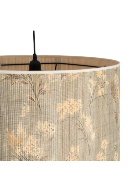 Suspension cylindrique en bambou à motifs floraux – 55 cm