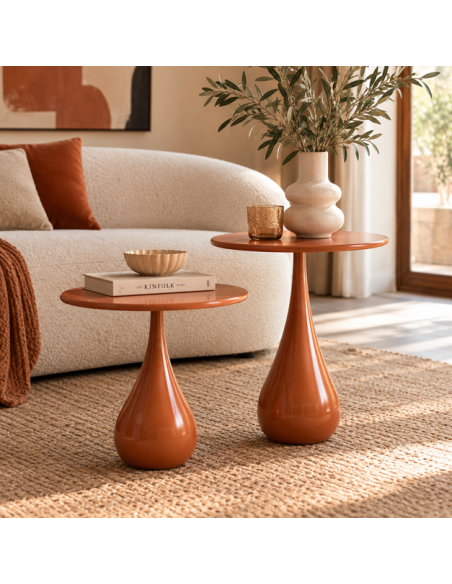 Table d’appoint design terracotta en métal – 2 hauteurs