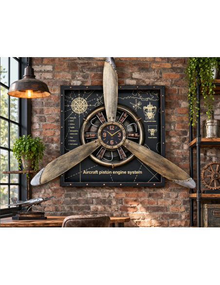 Grande horloge murale avion industriel en métal – 122 cm