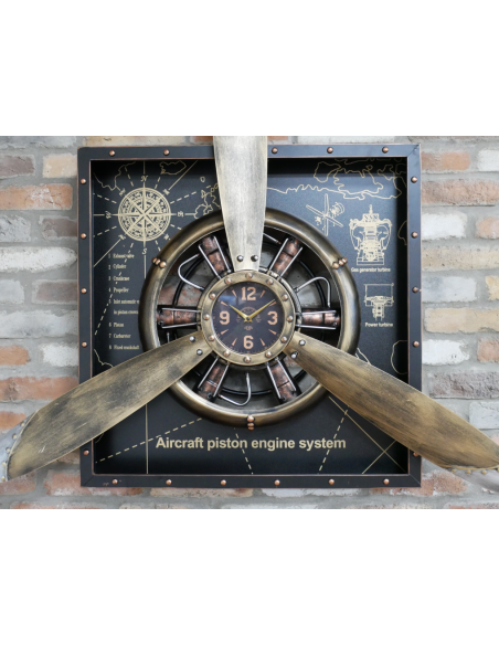 Grande horloge murale avion industriel en métal – 122 cm