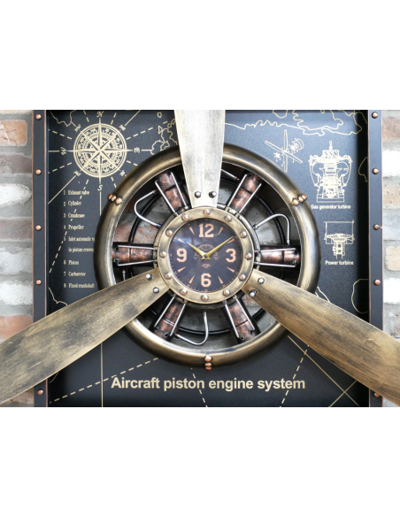Grande horloge murale avion industriel en métal – 122 cm