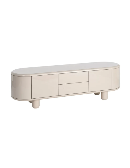 Meuble TV beige laqué 180 cm – Design contemporain aux lignes arrondies