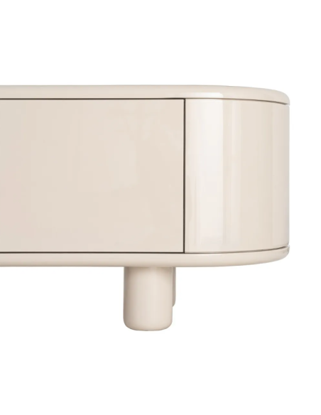 Meuble TV beige laqué 180 cm – Design contemporain aux lignes arrondies