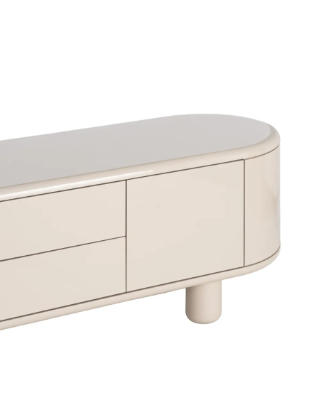 Meuble TV beige laqué 180 cm – Design contemporain aux lignes arrondies