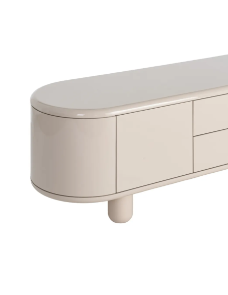 Meuble TV beige laqué 180 cm – Design contemporain aux lignes arrondies