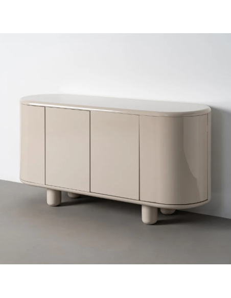 Bahut beige laqué 160 cm – Buffet contemporain aux lignes arrondies