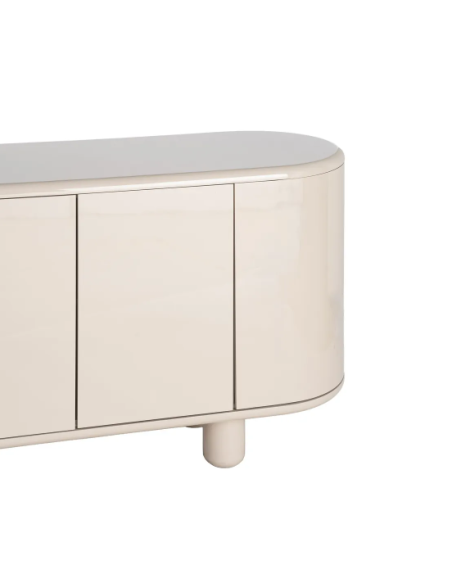 Bahut beige laqué 160 cm – Buffet contemporain aux lignes arrondies