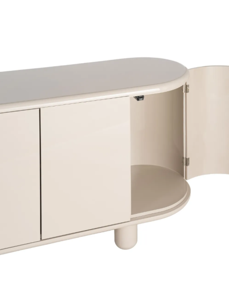 Bahut beige laqué 160 cm – Buffet contemporain aux lignes arrondies