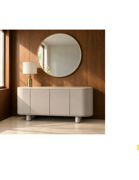 Bahut beige laqué 160 cm – Buffet contemporain aux lignes arrondies