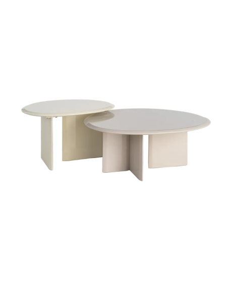 Table basse beige laquée 89 cm – Design ovale et piètement sculptural