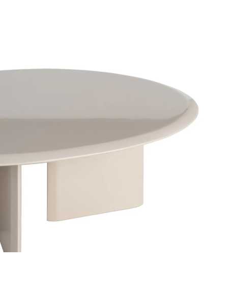 Table basse beige laquée 89 cm – Design ovale et piètement sculptural