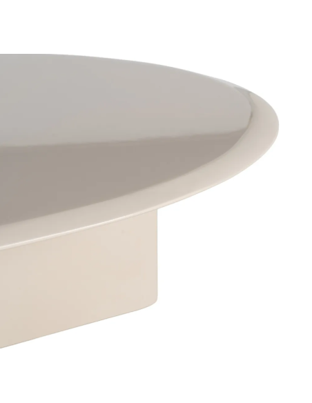 Table basse beige laquée 89 cm – Design ovale et piètement sculptural