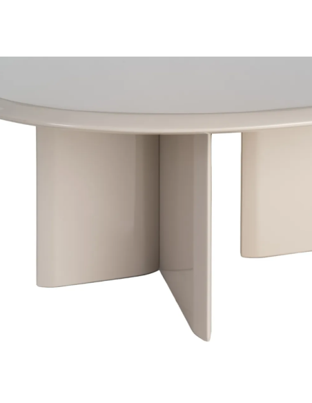 Table basse beige laquée 89 cm – Design ovale et piètement sculptural