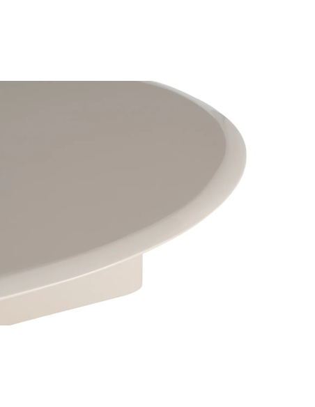 Table basse beige laquée 89 cm – Design ovale et piètement sculptural
