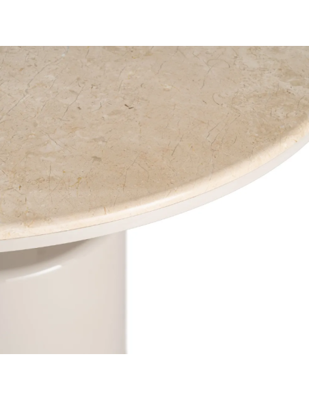Table à manger ronde beige effet marbre 120 cm – Pied central design