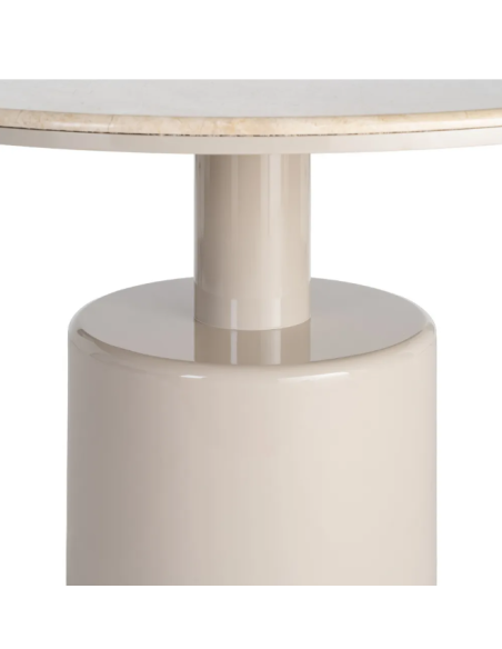 Table à manger ronde beige effet marbre 120 cm – Pied central design
