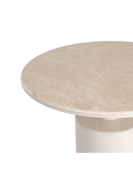 Table à manger ronde beige effet marbre 120 cm – Pied central design
