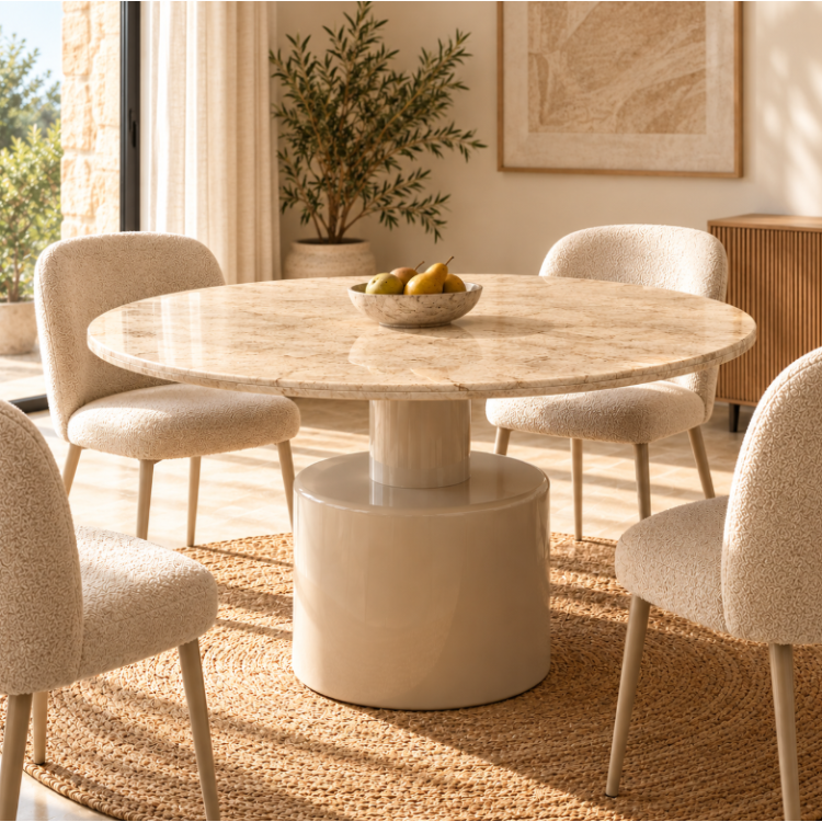 Table à manger ronde beige effet...