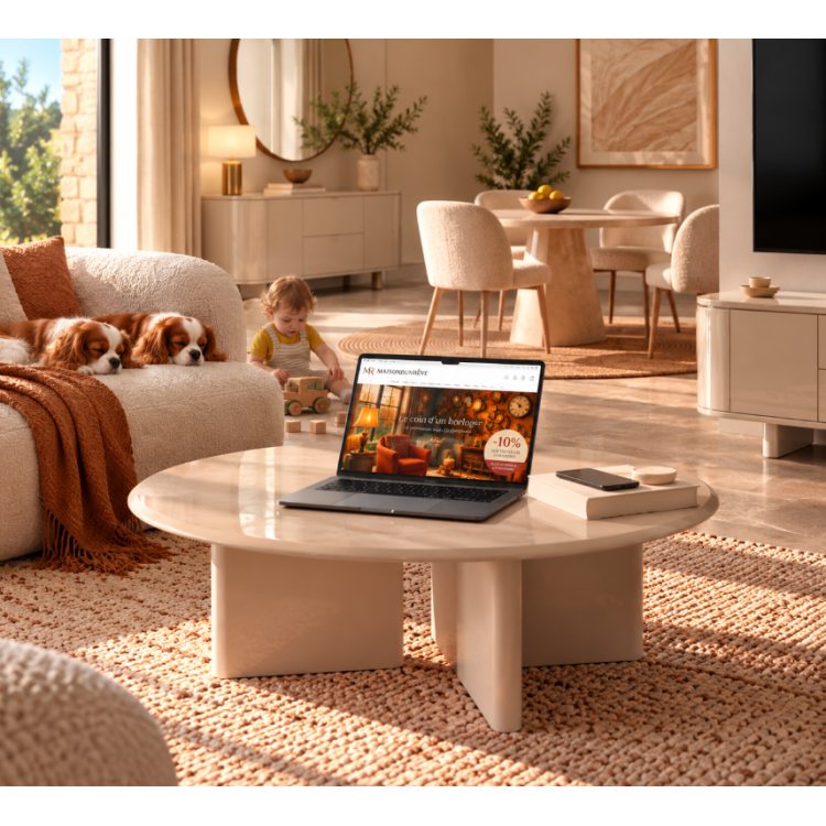 Table basse beige laquée 89 cm –...