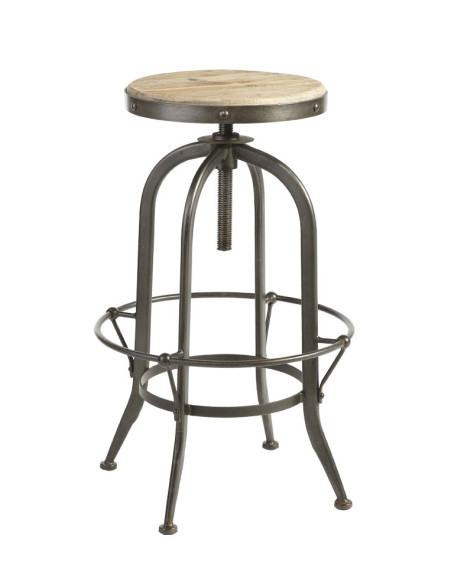 Tabouret réglable en métal avec assise en manguier
