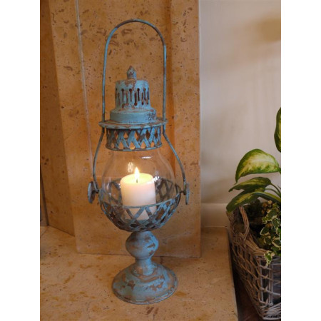 Lanterne photophore bleu antique