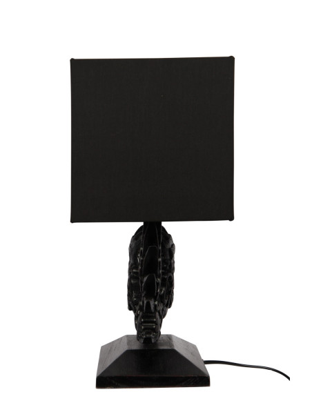 Lampe en bois tête sculptée noire