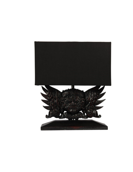 Lampe en bois tête sculptée noire