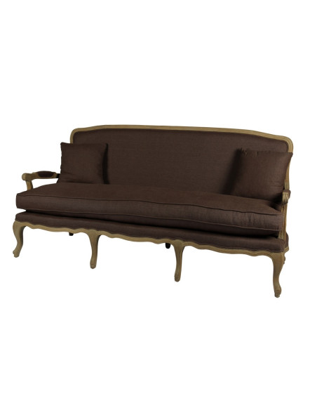 Banquette 3 places en chêne et lin marron taupe Marquise