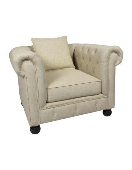 Fauteuil style chesterfield en tissu lin
