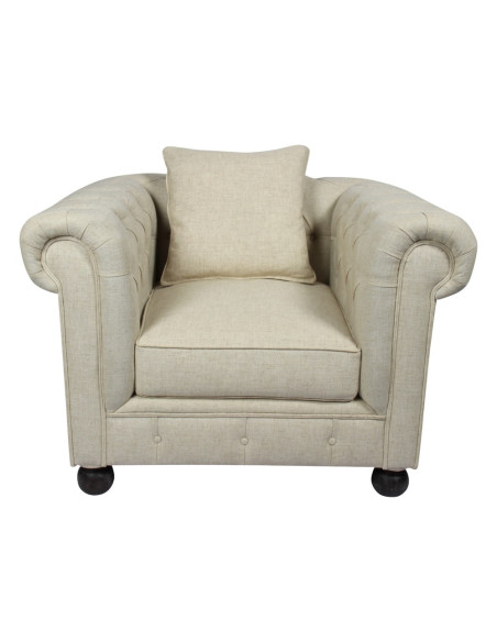 Fauteuil style chesterfield en tissu lin