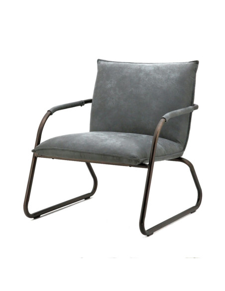 Fauteuil industriel en cuir gris à structure tubulaire Steve