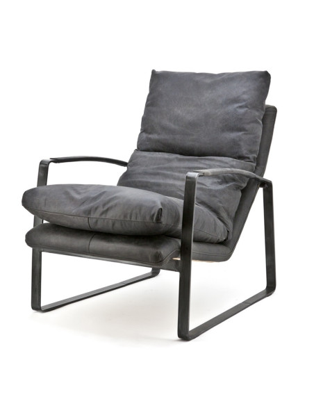 Fauteuil confortable en cuir véritable vintage Lex