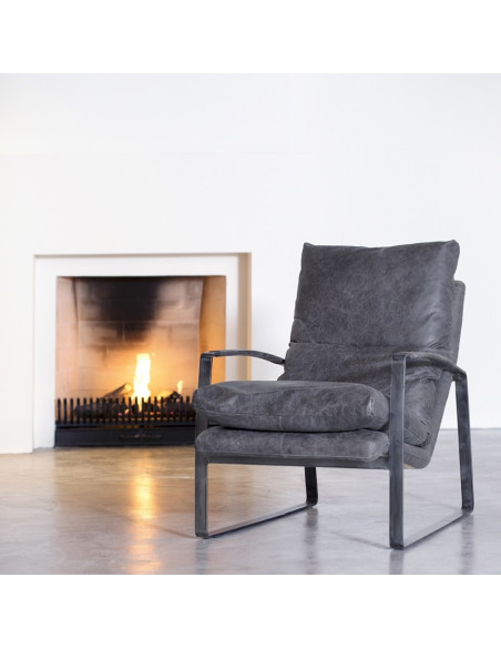 Fauteuil confortable en cuir véritable vintage Lex