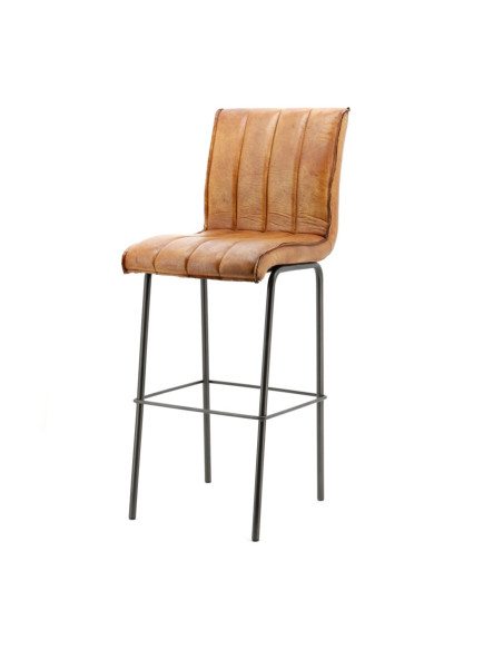 Tabouret de bar en cuir vieilli Marvin Cognac