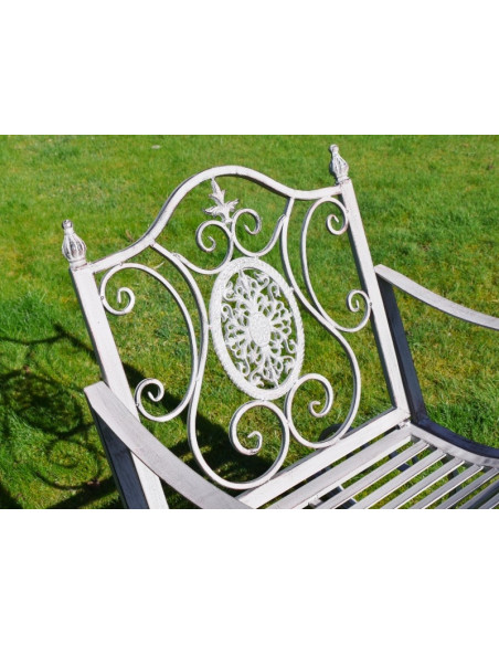 Rocking chair de jardin en métal patiné gris vieilli
