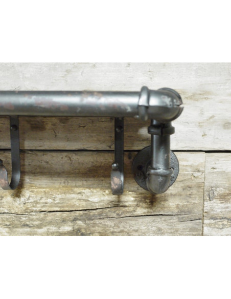 Etagère murale en bois et métal 4 patères indus