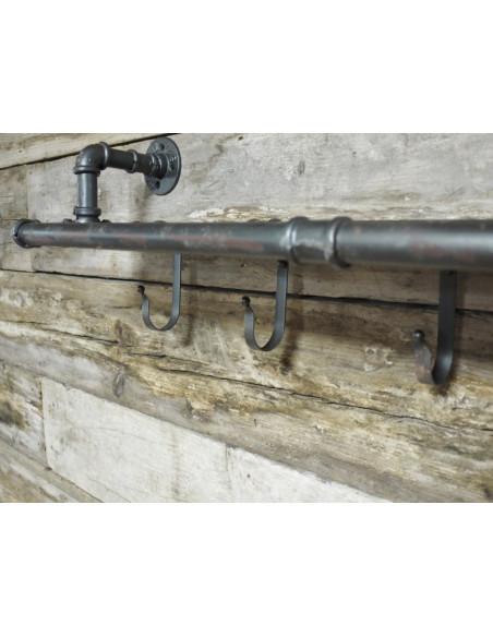 Etagère murale en bois et métal 4 patères indus