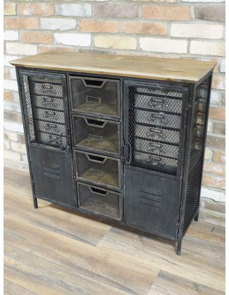 Meuble multi-rangement en métal grillagé Industriel