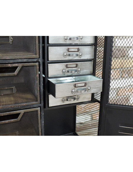 Meuble multi-rangement en métal grillagé Industriel
