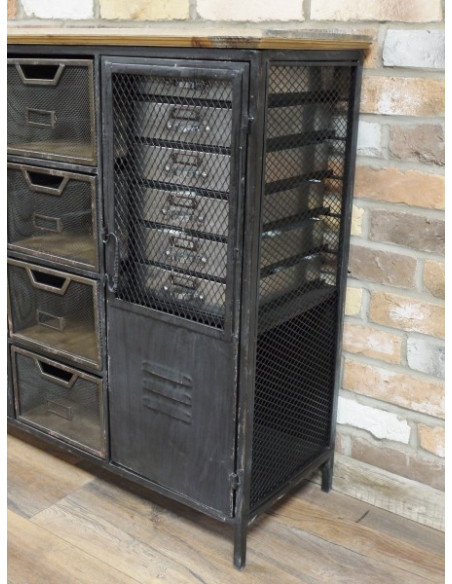 Meuble multi-rangement en métal grillagé Industriel