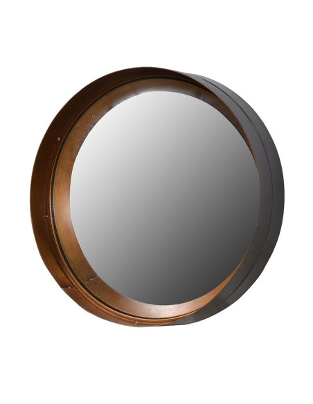 Miroir rond en métal noir intérieur cuivré
