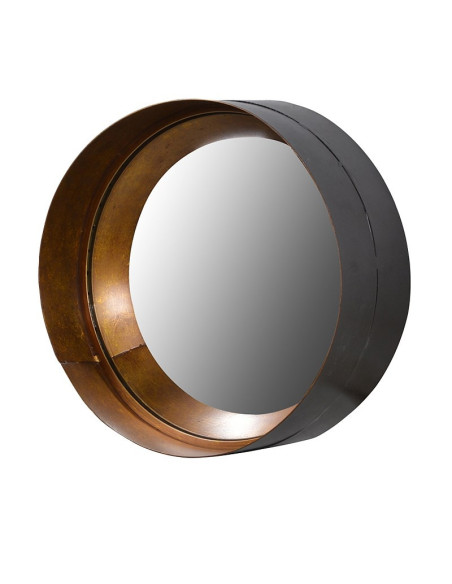 Miroir rond en métal noir intérieur cuivré