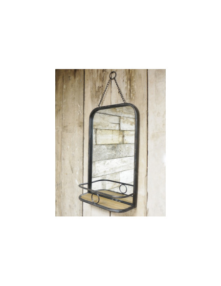 Miroir étagère en bois et métal au style Industriel