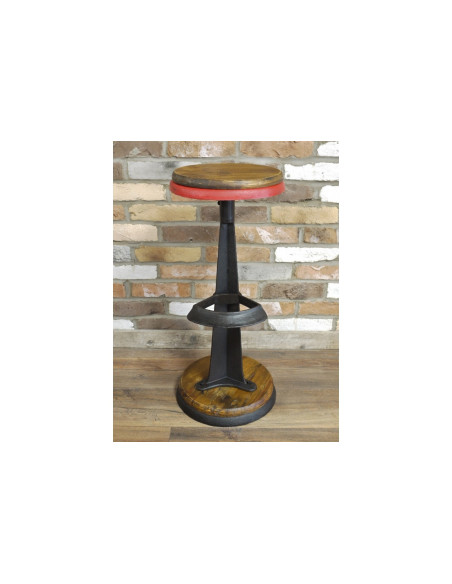 Tabouret de bar rond en fonte et assise bois