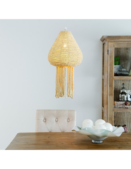 Plafonnier en perles de bois style bord de mer